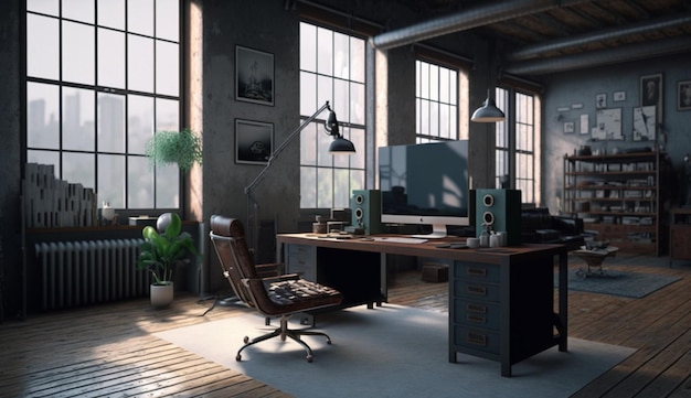 Modern office interior in loft industrial style Generative AI