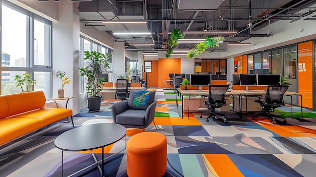 Modern office interior with bright colors and stylish furniture