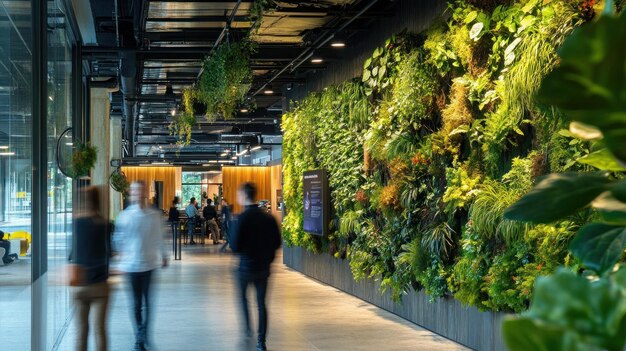 Photo modern office interior with lush green wall