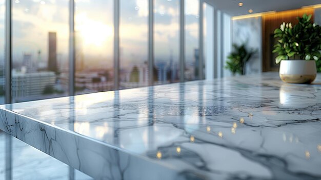 Photo modern office interior with marble table and blurred background generative ai