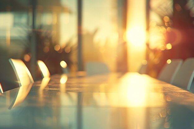 Photo modern office interior with panoramic windows at sunset