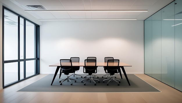 Modern office interior with white walls panoramic windows and daylight