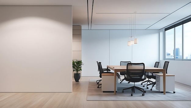 Modern office interior with white walls panoramic windows and daylight