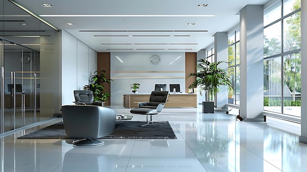 Modern Office Lobby Interior Design 3D Illustration