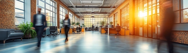 Photo modern office space illustration sunlight streams through large windows