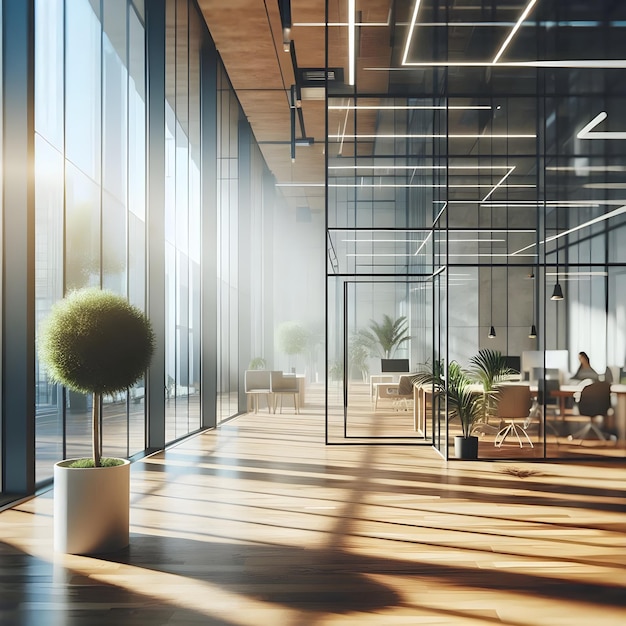 Modern Office Space With Glass Walls And Large Windows