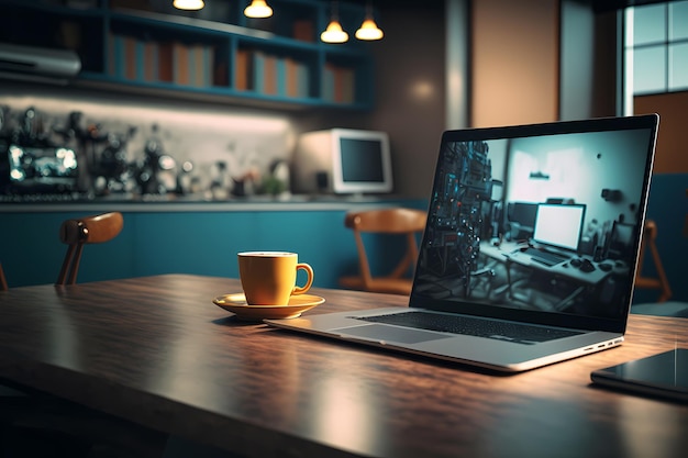 Modern office space with a laptop and a cup of coffee representing the idea of mobile home business