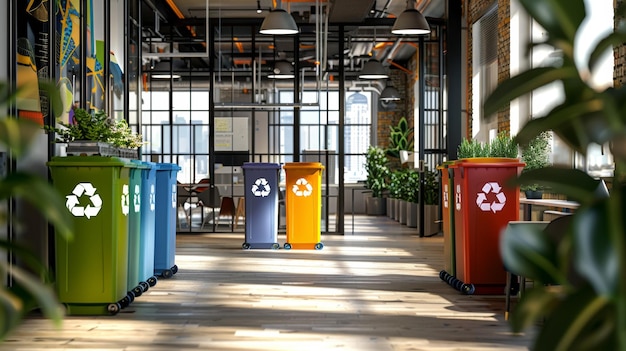 Modern Office Space with Recycling Bins