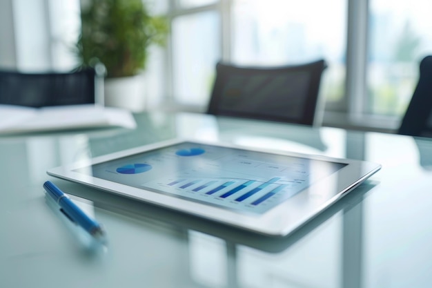 Modern Office Table With a Tablet Displaying Financial Data