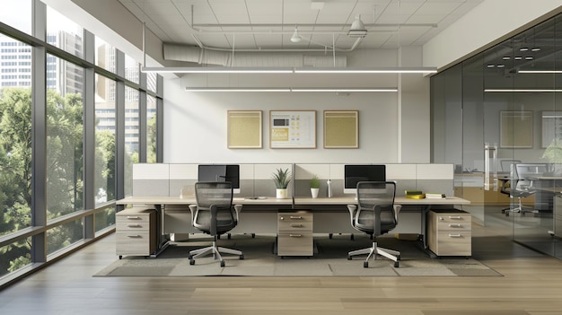 Modern Office with Flexible Workstations and Contemporary Design