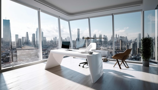 Modern office with panoramic cityscape view generated by AI