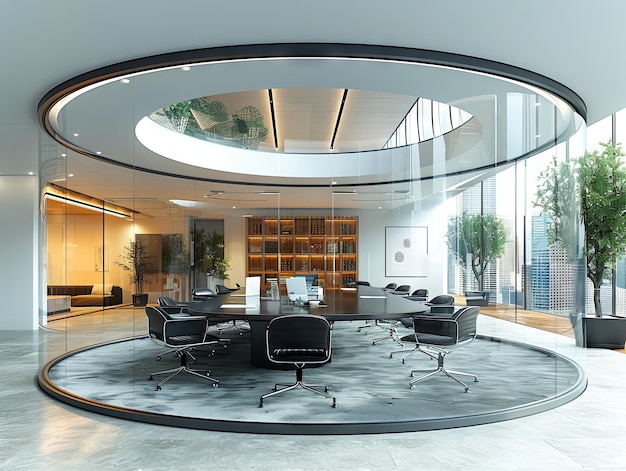 Modern office with round table and meeting chairs