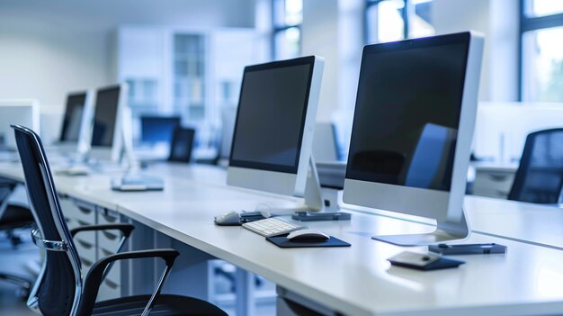 Modern Office Workspace with Computers and Desk