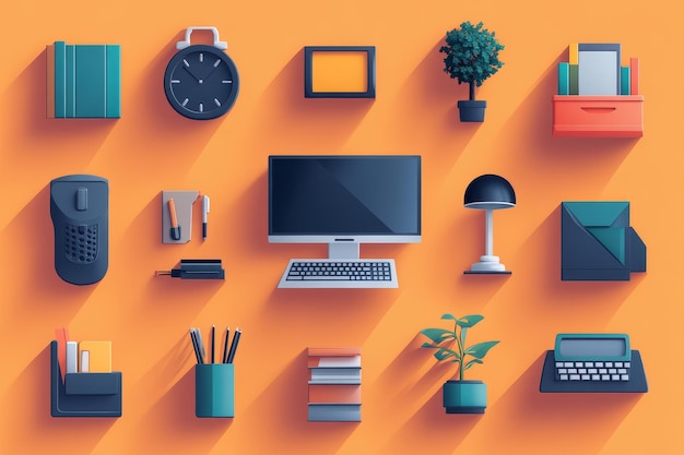 Photo modern office workspace with flat design elements