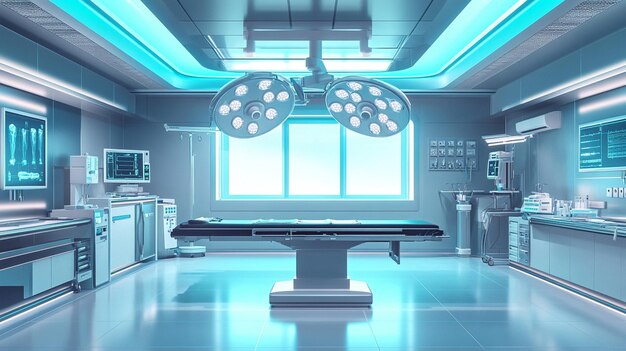 Modern Operating Room with Sterile Surgical Equipment and Medical Lights