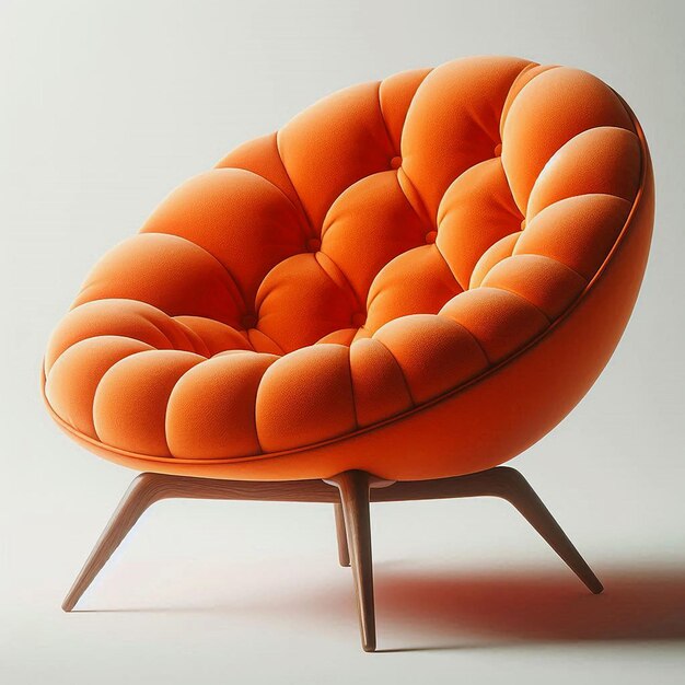 Photo modern orange round armchair with wooden legs isolated on white background