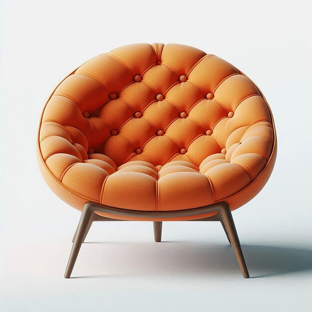 Photo modern orange round armchair with wooden legs isolated on white background