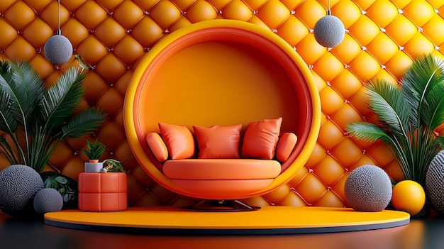 Photo modern orange round chair in minimalist interior design