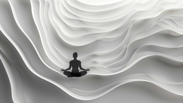 Modern Paper Art Collage Depicting WorkLife Balance Concept with Silhouette in Meditation Pose