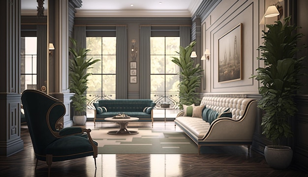 Modern park place plant living room interiors interiors design AI Generated image