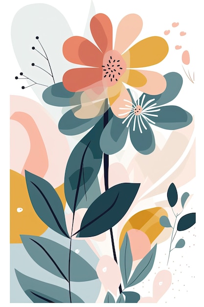 Modern pastel warm colors simple flat flower drawing vector style illustration