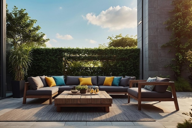 Modern patio with comfortable outdoor furniture