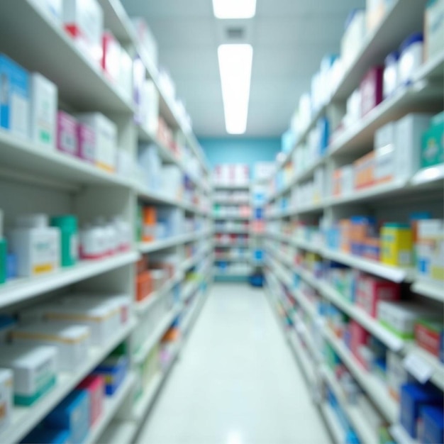 Modern Pharmacy With A Detailed Look at the Organized Shelves Stocked with Medication