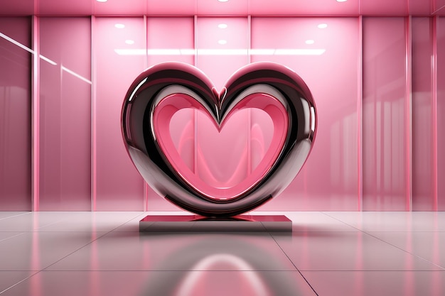 Modern Pink Heart with Reflection on a Multilayered Background