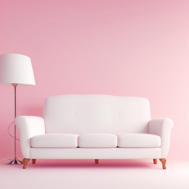 Modern pink sofa with a pink background in living room