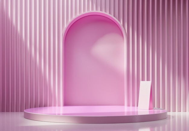 Modern pink stage design with arched background and minimalist elements