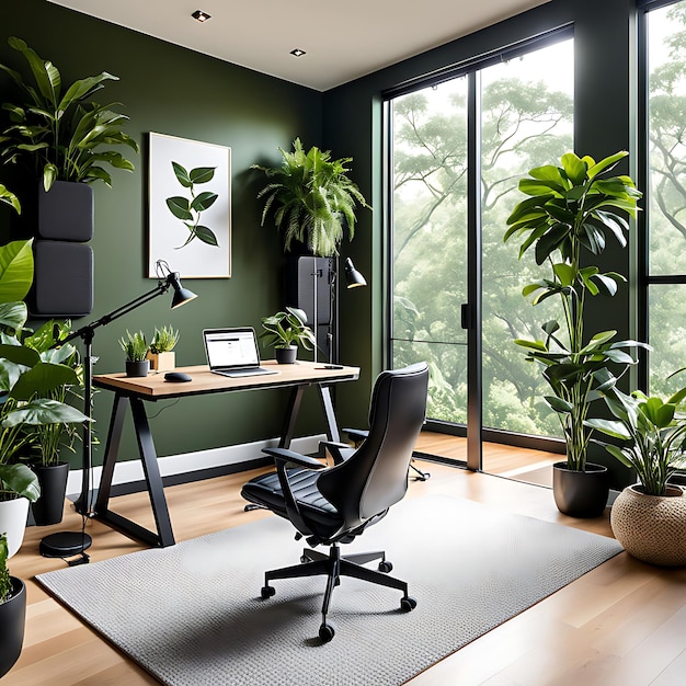 Modern podcast studio or interview room at a home office with a beautiful and calm natural