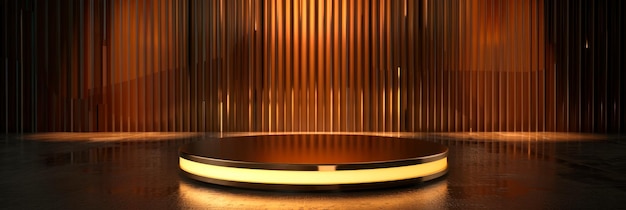 Modern podium background featuring sleek golden lines and a lighted stage platform perfect for showcasing Generative AI