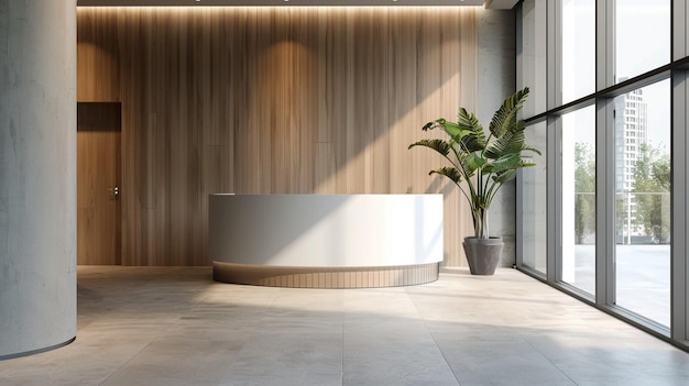 Photo modern podium integration in reception area with plant