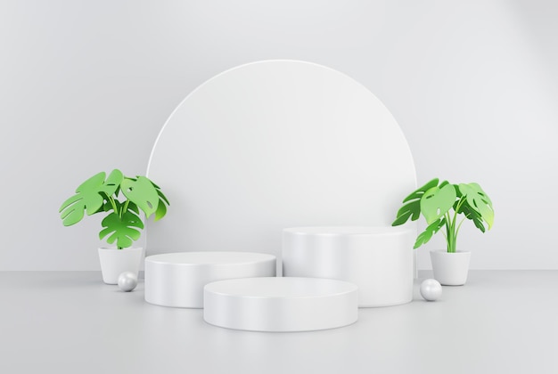 Modern podium presentation product platform with nature leaf 3d abstract background empty backdrop pedestal product display for product placement