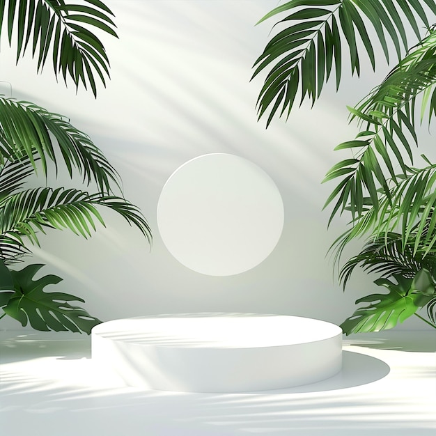 A modern podium for product design backdrop of a tropical forest