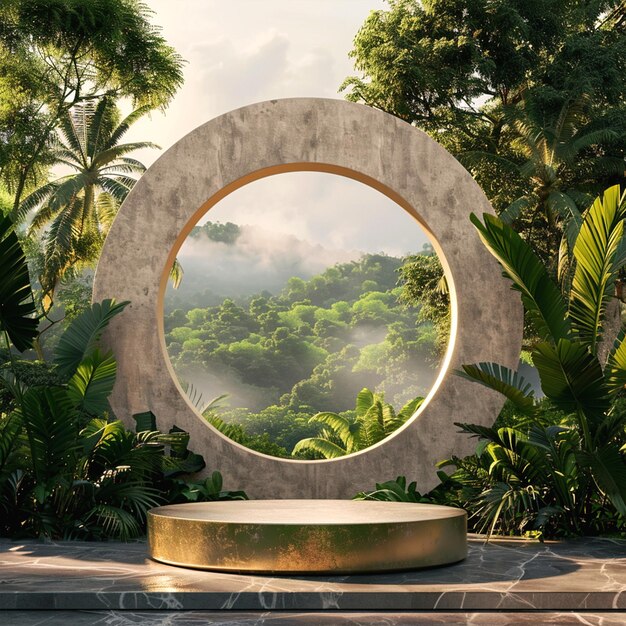 A modern podium for product design backdrop of a tropical forest