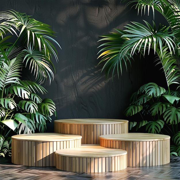 A modern podium for product design backdrop of a tropical forest