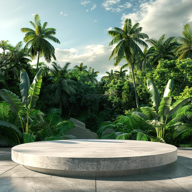 A modern podium for product design backdrop of a tropical forest