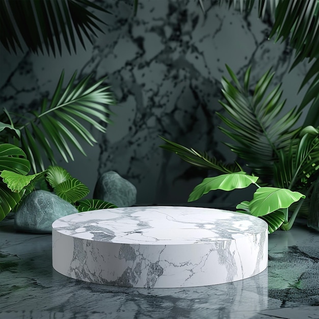 A modern podium for product design backdrop of a tropical forest