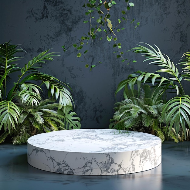 A modern podium for product design backdrop of a tropical forest