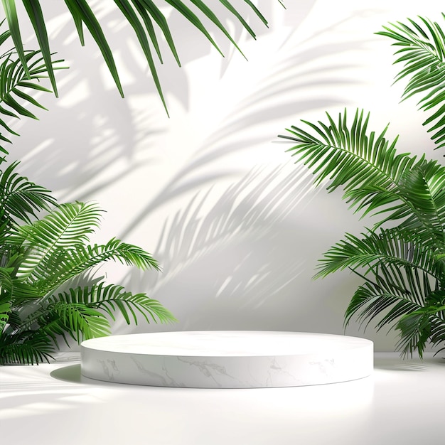 A modern podium for product design backdrop of a tropical forest