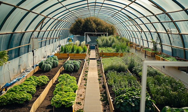 Photo modern polytunnel greenhouse for smart agriculture