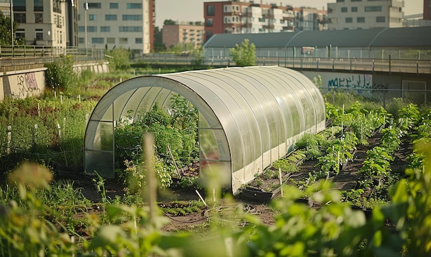 Photo modern polytunnel greenhouse for smart agriculture