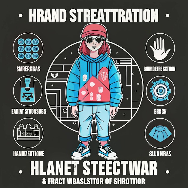 Photo modern poster with text world in techno style stylish print for streetwear print for hoodie hand drawn streetwear illustration