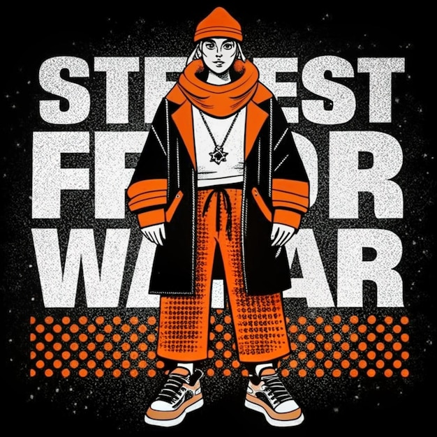 Photo modern poster with text world in techno style stylish print for streetwear print for hoodie hand drawn streetwear illustration