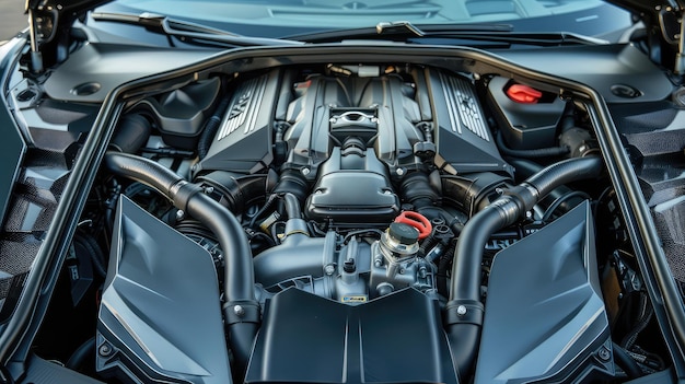 Modern powerful technological engine under the hood of the car