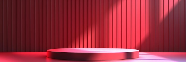 Modern Product Display on Red Illuminated Podium in Professional Studio Setting