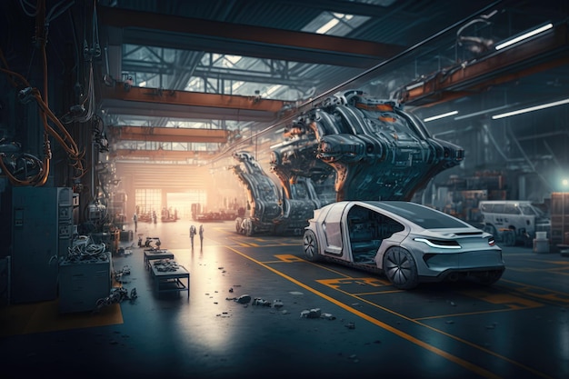 Modern production of cars a futuristic plant of the future Generative AI