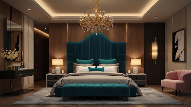 Modern Property Home luxury interior Bedroom Design with Beautiful Decoration wall Interior mockup