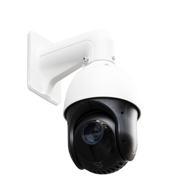 Modern public CCTV camera isolated on white background with clipping path